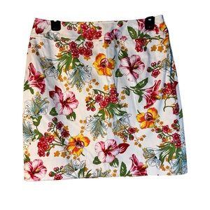 Rafaella White‎ Floral Red and Yellow Mini Pencil Skirt Size 8